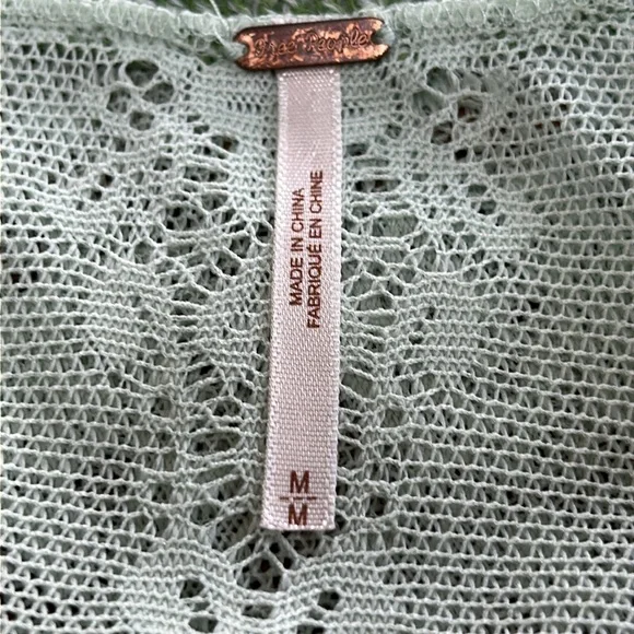 Free People mint green lace racerback tank top with crochet details. Size Medium - Picture 9 of 16